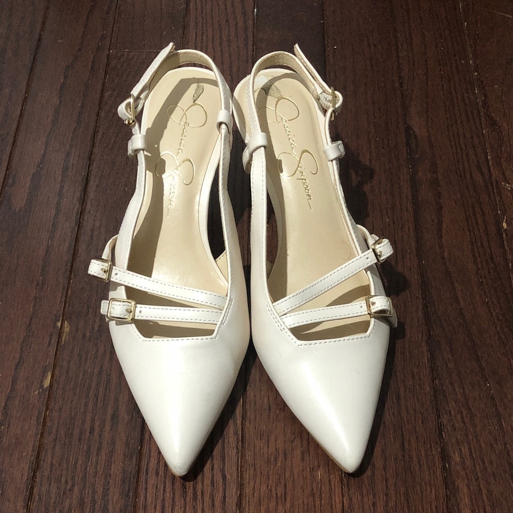 Jessica Simpson ivory Pointed Toe Double-Strap Slingback Heels
